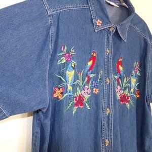 Vintage Bobbie Brooks denim bird floral shirt XL